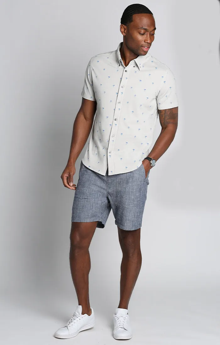 Printed Stretch Knit Oxford Short Sleeve Shirt
