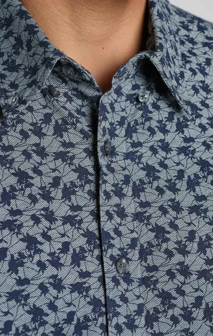 Printed Stretch Knit Oxford Short Sleeve Shirt