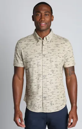 Printed Stretch Knit Oxford Short Sleeve Shirt