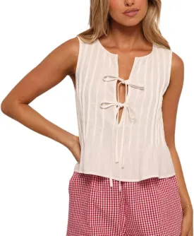 Tie Front Tank Top Women Y2k Floral Babydoll Crop Vest Cami Teen Girl Coquette Sexy Going Out Camisole Blouse Shirt