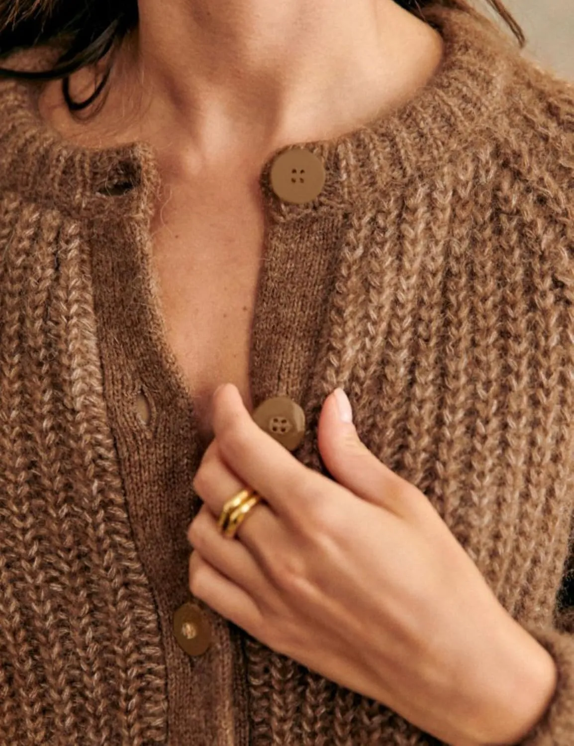 Women's Casual Puff Long Sleeve Crew Neck Cardigan Button Down Open Front Knit Loose Sweater Outwear