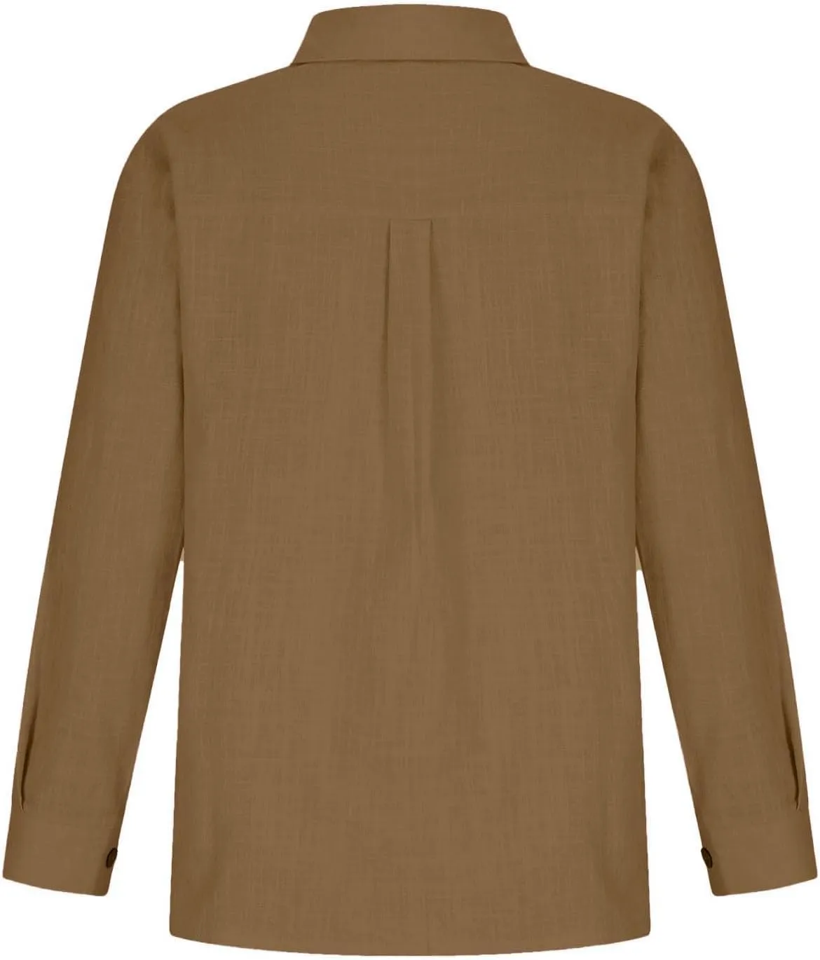 Womens Cotton Linen Button Down Shirt Long Sleeve V Neck Lapel Blouses 2025 Solid Color Elegant Pleated Tunic Tops