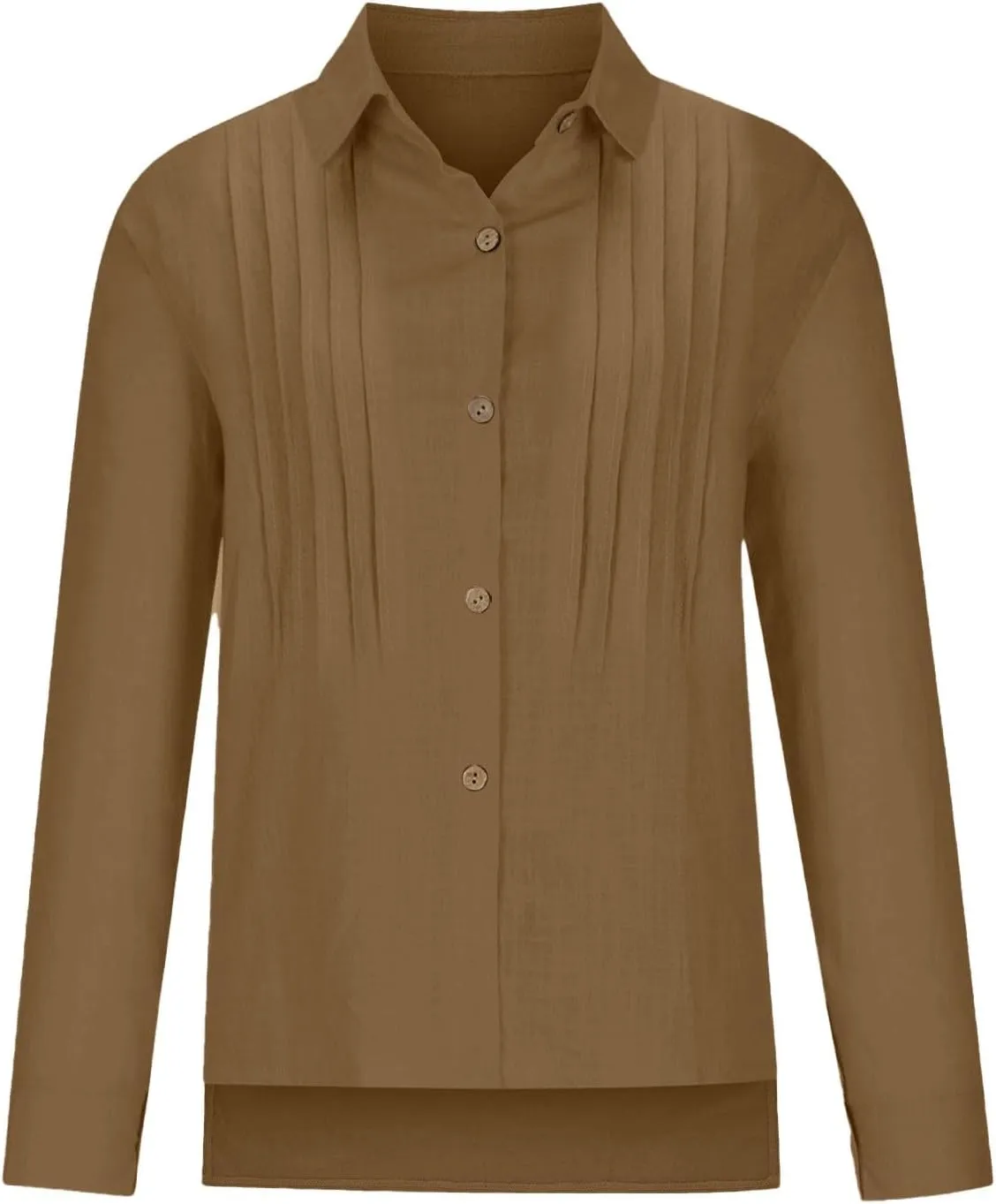 Womens Cotton Linen Button Down Shirt Long Sleeve V Neck Lapel Blouses 2025 Solid Color Elegant Pleated Tunic Tops