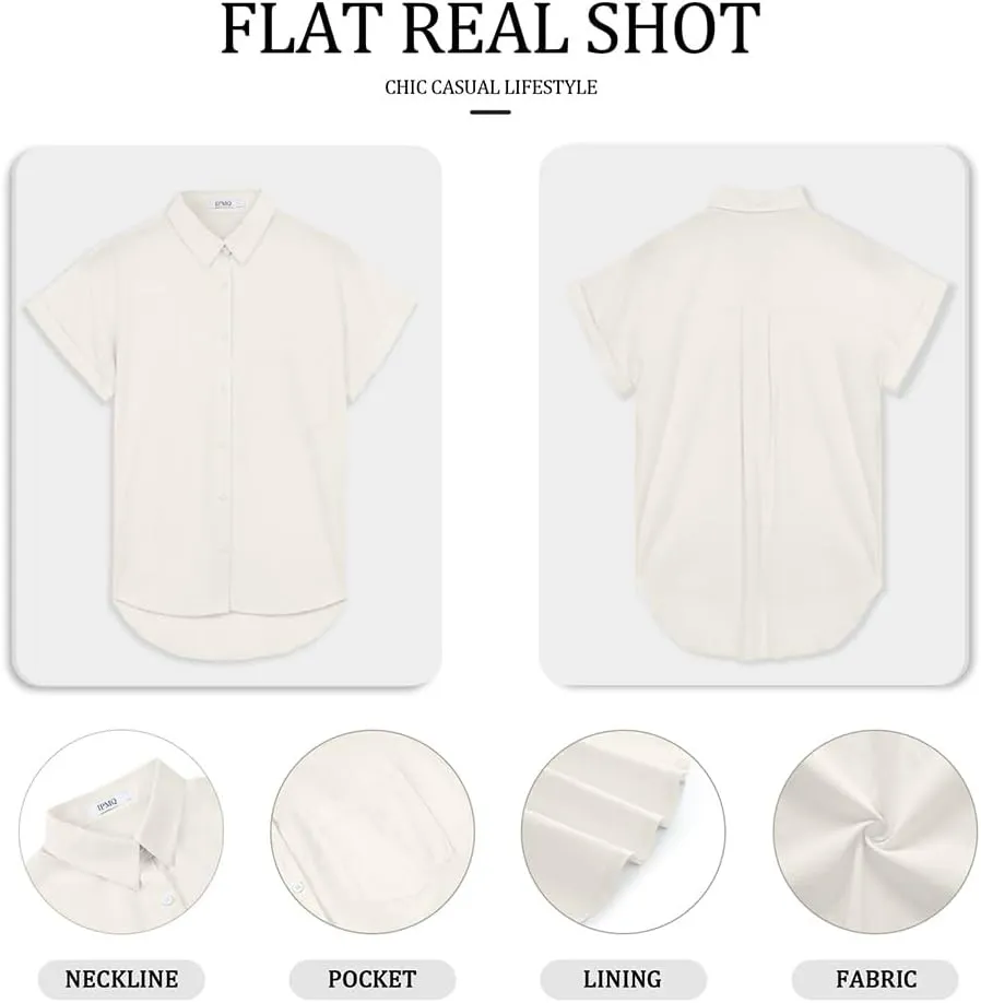 Womens Short Sleeve Casual Button Down Shirts Summer Soft Fashion Cotton Blouses Tops with Pocket