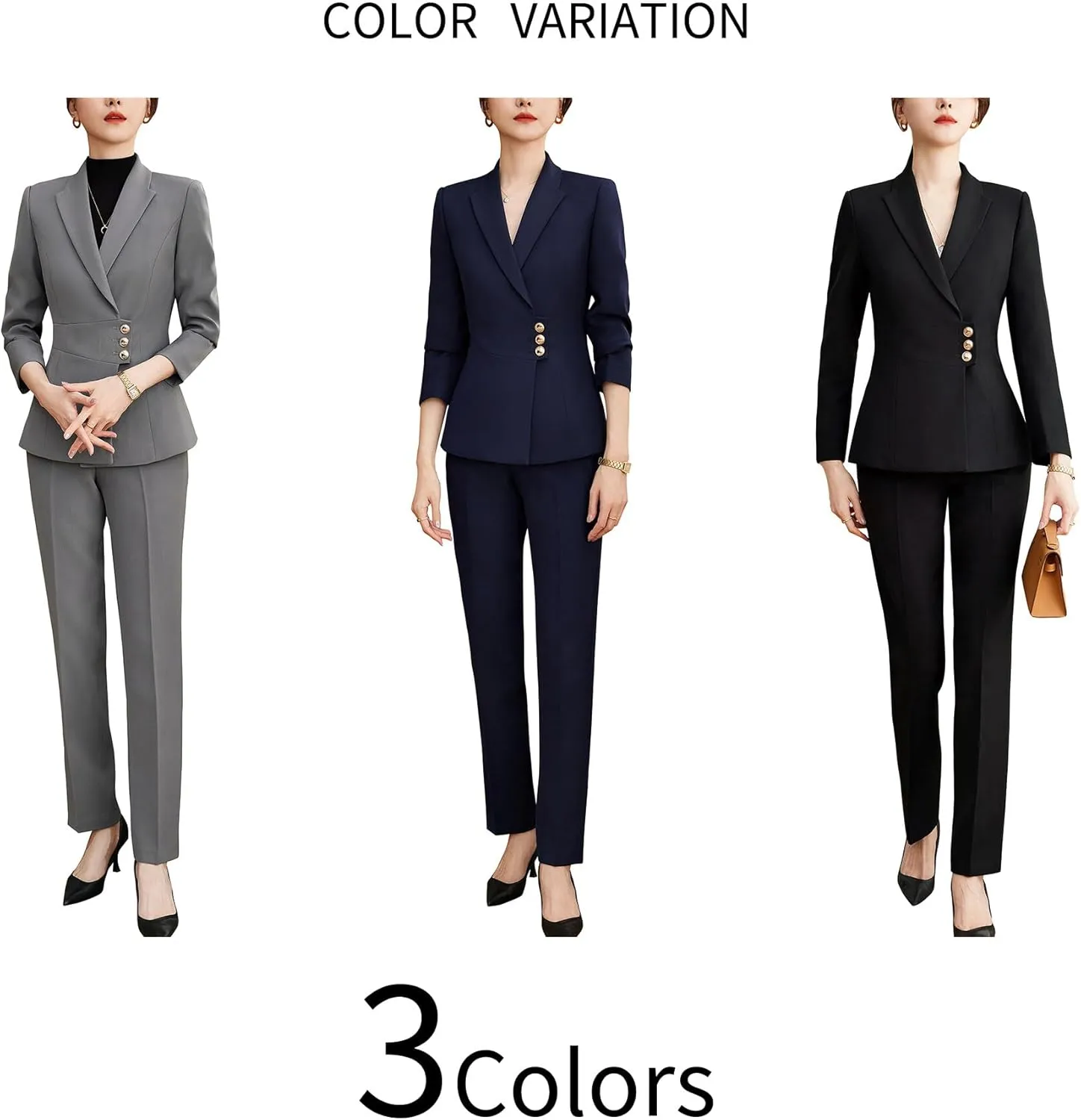 YYNUDA Women's Business Suit Set Lady 2 Piece Blazer and Jacket Two Button Solid Slim Fit for Office Work Pantsuit