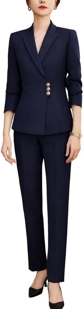 YYNUDA Women's Business Suit Set Lady 2 Piece Blazer and Jacket Two Button Solid Slim Fit for Office Work Pantsuit