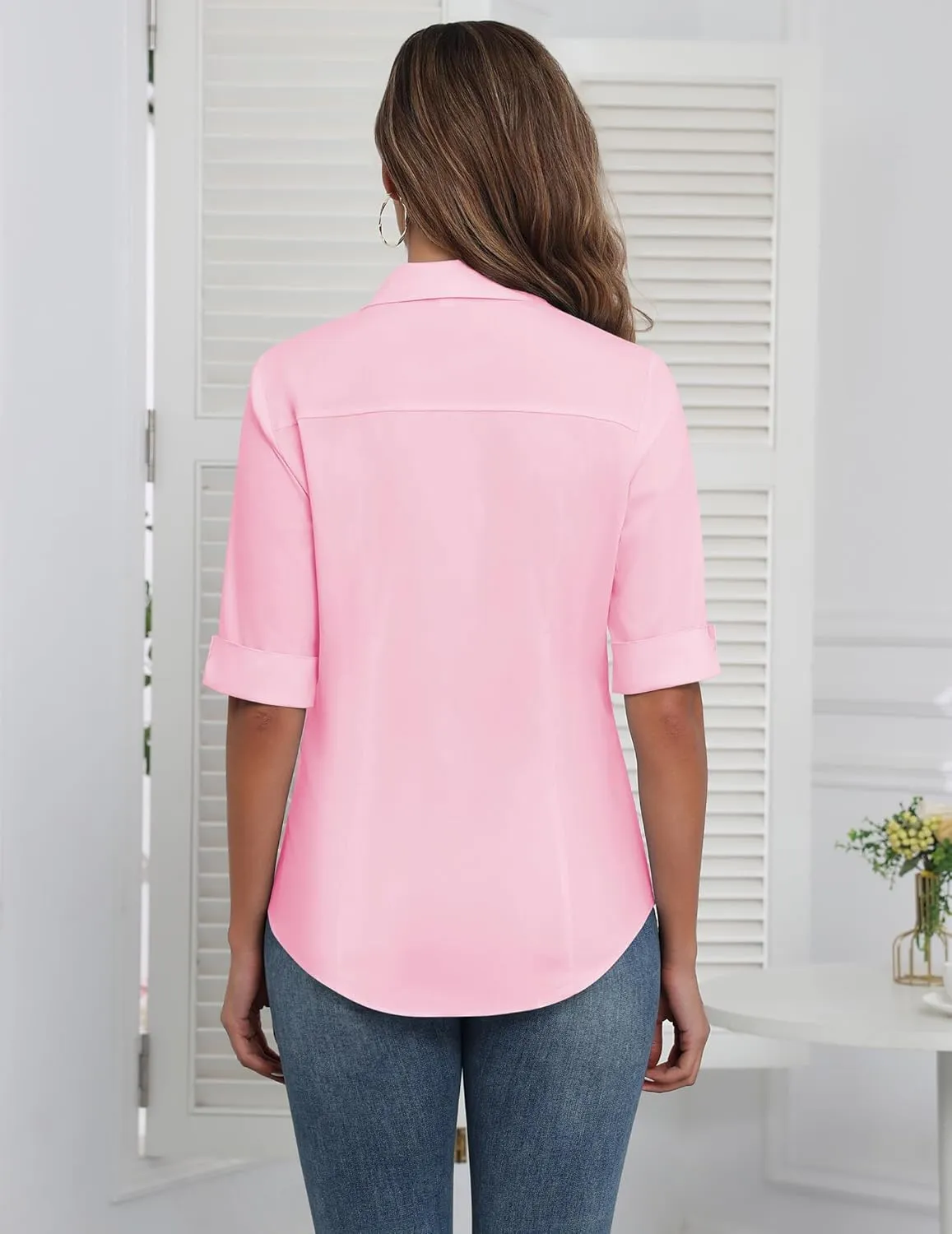 Zeagoo Womens Button Down Shirts 3/4 Sleeve Dress Blouses Business Casual Collared Oxford Tops